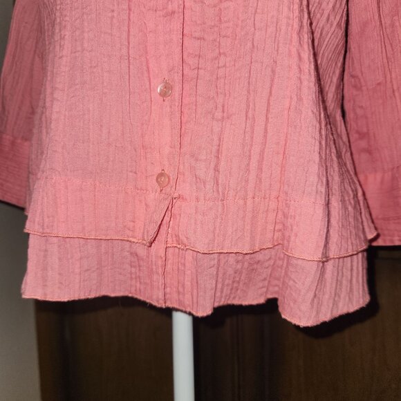 Christopher & Banks Pink Crinkle Textured Button-Up Blouse With 3/4 Sleeves S - Picture 3 of 7